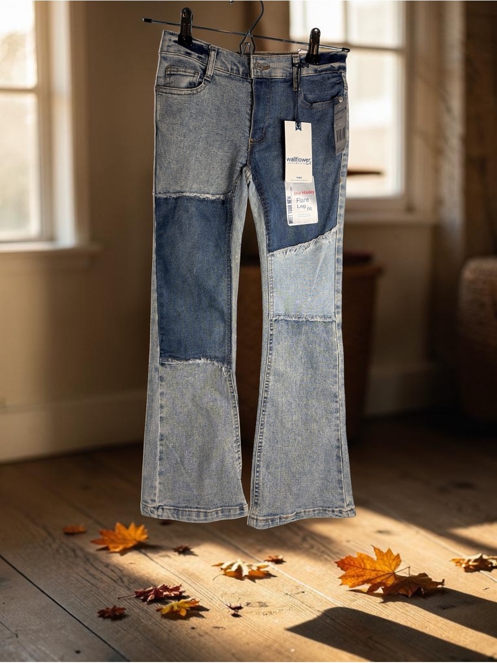 Wallflower Girls Patchwork Denim Jeans Size 7 Flared Leg Fit